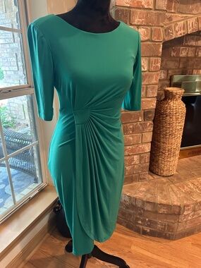dressbarn Teal Midi Dress with Draped Waist Detail